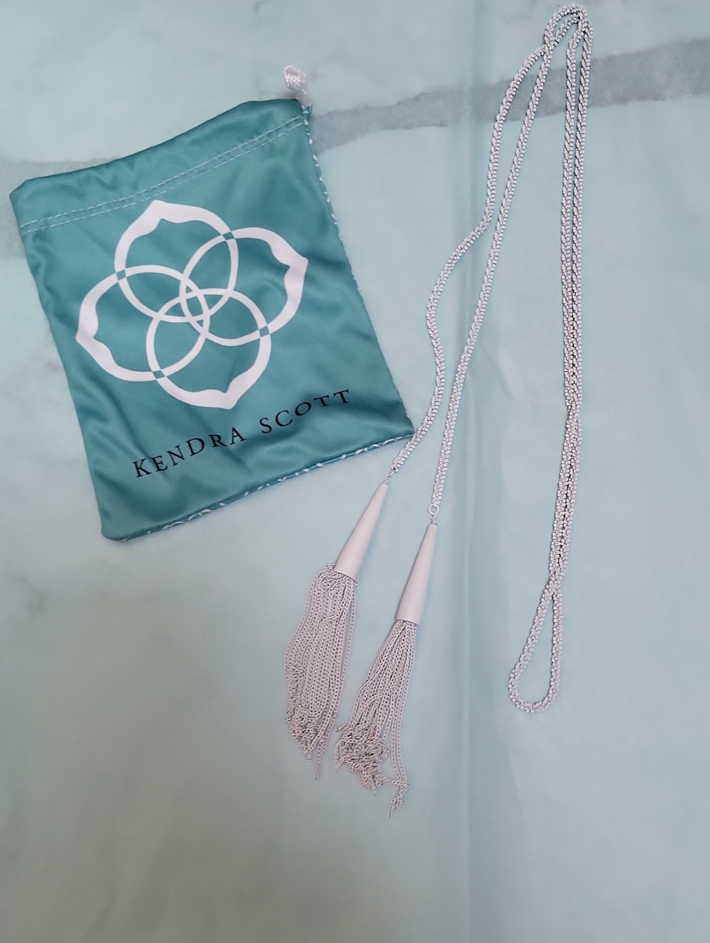 Kendra Scott Silver Double Tassel Lariat Necklace